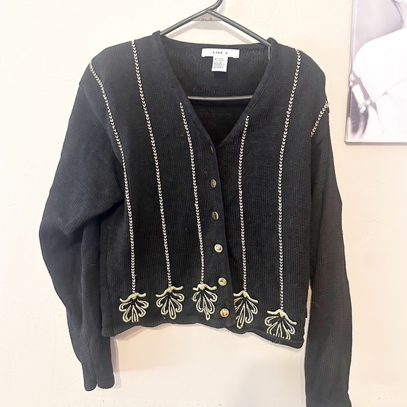 Lise J. Black cardigan sweater with gold braiding  & embroidery - Picture 1 of 5